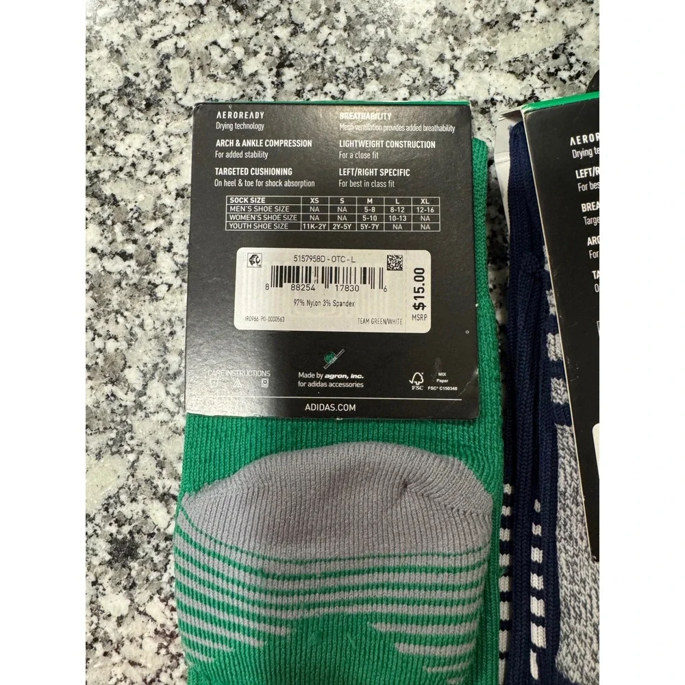 Adidas Mens Soccer Socks Bundle Copa Zone Team Speed Grn Navy Blue Size L 2 Pair